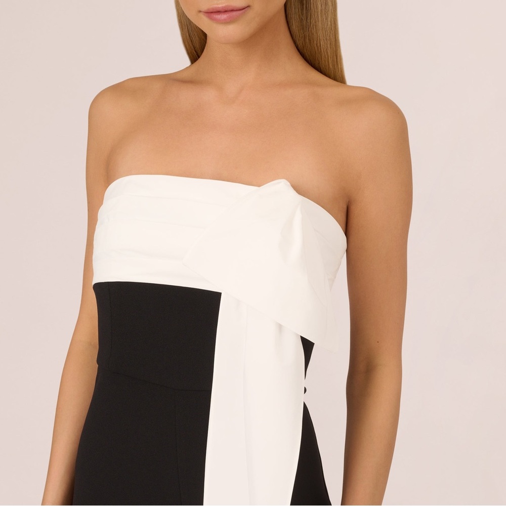 Adrianna Papell Strapless Bow Jumpsuit Black White Cocktail NWT SZ 16 GALA PARTY - Picture 4 of 13